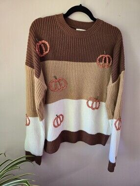 Mainstrip Pumpkin Patch Colorblock Chunky Knit Sweater 🍂